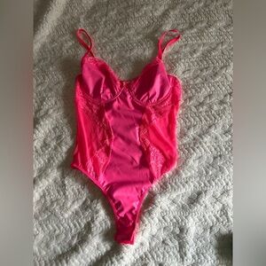 Neon Pink Avidlove Womens Lingerie Lace Bodysuit Push Up Lingerie Snap Crotch